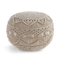 Pouf Ottoman - Hand Knitted Ottoman Foot Rest , Large Round Pouf, 100% Cotton Cord, Poufs For Living Room, Bean Bag Ottoman, Floor Pouf, Macrame Chair - 20 Diameter X 14 Height - Mystic Pure Natural