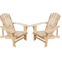 Lokatse Home Patio Wood Double Adirondack W/Widened Armrest Outdoor Furniture Lounger Chair For Yard, Garden, Lawn (Set Of 2), Natural