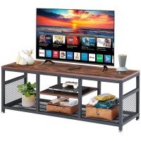 Vecelo Industrial Stand,3-Tier Coffee Table With Shelves, Media Entertainment Center For Tv Up To 55 Inches, Gaming Consoles Nightstand With Steel Frame For Living Room Bedroom, Rustic Brown