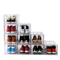 Clear Shoe Boxes Stackable 10 Pack Shoe Storage For Sneakerheads, Front Opening Shoe Organizer, Magnetic Door, Strong And Sturdy Fit For Large Size Shoes 14.96 X 10.24 X 7.87 Inches