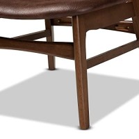 Baxton Studio Marcos Mid-Century Modern Dark Brown Faux Leather Effect And Walnut Brown Finished Wood Living Room Accent Chair