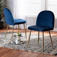 Baxton Studio Fantine Navy Blue And Gold Finished Metal 2-Piece Dining Chair Set