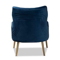 Baxton Studio Nelson Navy Blue Velvet Fabric And Gold Finished Metal Armchair