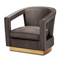 Baxton Studio Neville Modern Luxe And Glam Grey Velvet Fabric Upholstered And Gold Finished Metal Armchair