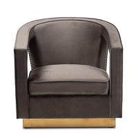 Baxton Studio Neville Modern Luxe And Glam Grey Velvet Fabric Upholstered And Gold Finished Metal Armchair