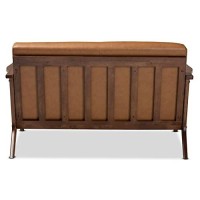 Baxton Studio Bianca Mid-Century Modern Walnut Brown Finished Wood And Tan Faux Leather Effect Loveseat