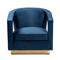 Baxton Studio Neville Modern Luxe And Glam Navy Blue Velvet Fabric Upholstered And Gold Finished Metal Armchair