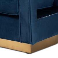 Baxton Studio Neville Modern Luxe And Glam Navy Blue Velvet Fabric Upholstered And Gold Finished Metal Armchair