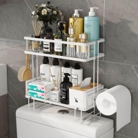 Godboat Over The Toilet Storage, 2-Tier Bathroom Organizer Shelves, Multifunctional Toilet Rack, No Drilling Bathroom Organizers And Storage, Wall Mounted Bathroom Decor, Space Saver Design (White)