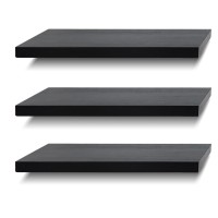 Saumonieres Floating Shelves Wall Shelf Solid Wood For Bathroom Bedroom Kitchen Wall Decor Set Of 3, Black Wall Shelves