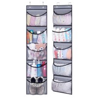 Keetdy Hanging Shelves Over The Door Organizer Storage For Closet With 5 Pockets Organizer For Bedroom Bathroom, 2 Pack(Grey)