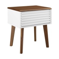 Modway Render Mid-Century Modern End Table Or Nightstand In Walnut White, 15 X 19 X 215