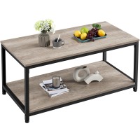 Yaheetech 2-Tier Industrial Wood Coffee Table, Cocktail Table Center Table With Open Storage Shelf For Living Room, Vintage Accent Furniture Table With Metal Frame, Easy Assembly, Gray
