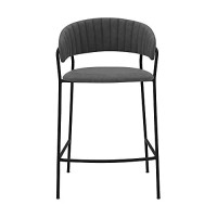 Benjara 26-Inch Leatherette Seat Counter Height Barstool, Gray And Black