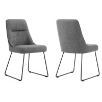 Benjara Tufted Fabric Dining Chair With Metal Sled Base, Set Of 2, Gray And Black