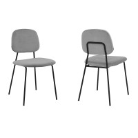 Benjara Metal And Velvet Dining Chair, Set Of 2, Gray And Black