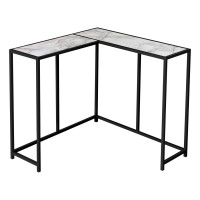 Monarch Specialties L-Shaped Slim Narrow Accent Metal Frame-For Living Room-Corner Console Table 36L X 36 W White Marble-Lookblack