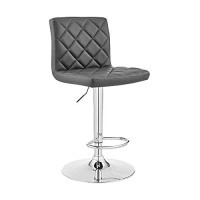 Benjara 20-Inch Metal And Leatherette Swivel Bar Stool, Gray And Silver
