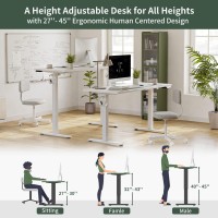 Fezibo Height Adjustable Electric Standing Desk, 55 X 24 Inches Stand Up Table, Sit Stand Home Office Desk With Splice Board, White Frame/White Top