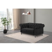 New Classic Furniture Glam Emma Velvet Two Seater Chesterfield Style Loveseat For Small Spaces With Crystal Button Tufts, Black