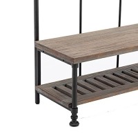 Benjara Wood And Metal Industrial Hall Tree With Bench, Brown
