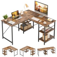 Bestier L Shaped Desk With Shelves 866 Inch Reversible Corner Computer Desk Or 2 Person Long Table For Home Office Large Gaming Writing Storage Workstation P2 Board With 3 Cable Holes, Rustic Brown