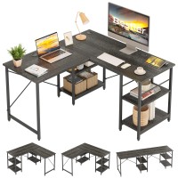 Bestier L Shaped Desk With Shelves 866 Inch Reversible Corner Computer Desk Or 2 Person Long Table For Home Office Large Gaming Writing Storage Workstation P2 Board With 3 Cable Holes, Charcoal