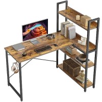 Cubicubi Computer Corner Desk With Storage Shelves, 47 Inch Small L Shaped Computer Desk, Home Office Writing Desk With 2 Hooks, Brown
