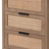 Benjara Side Table With Woven Rattan Front Drawers, Brown