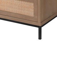 Benjara Side Table With Woven Rattan Front Drawers, Brown