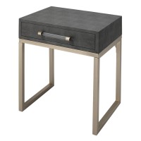 Benjara Side Table With One Drawer And Metal Base, Gray