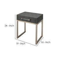 Benjara Side Table With One Drawer And Metal Base, Gray