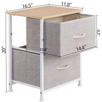 Somdot Nightstands Set Of 2 With 2 Drawers, Bedside Table Small Dresser With Removable Fabric Bins For Bedroom Nursery Closet Living Room - Sturdy Steel Frame, Wood Top - Grey/Natural Maple