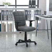 Mid-Back Gray Quilted Vinyl Swivel Task Office Chair With Arms