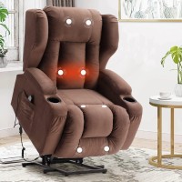 Ipkig Electric Power Lift Recliner Chair- Lift Chair Recliner For Elderly, Comfy Velvet Wingback Massage Recliner Chair With Heat, Lumbar Pillow, Side Pocket, Usb Ports, Cup Holder For Living Room