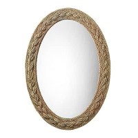 Benjara Accent Mirror With Oval Encasing And Seagrass Braiding, Brown