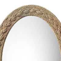 Benjara Accent Mirror With Oval Encasing And Seagrass Braiding, Brown