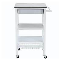 Benjara Kitchen Cart With 2 Wooden Shelves And 1 Drawer, White