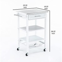 Benjara Kitchen Cart With 2 Wooden Shelves And 1 Drawer, White