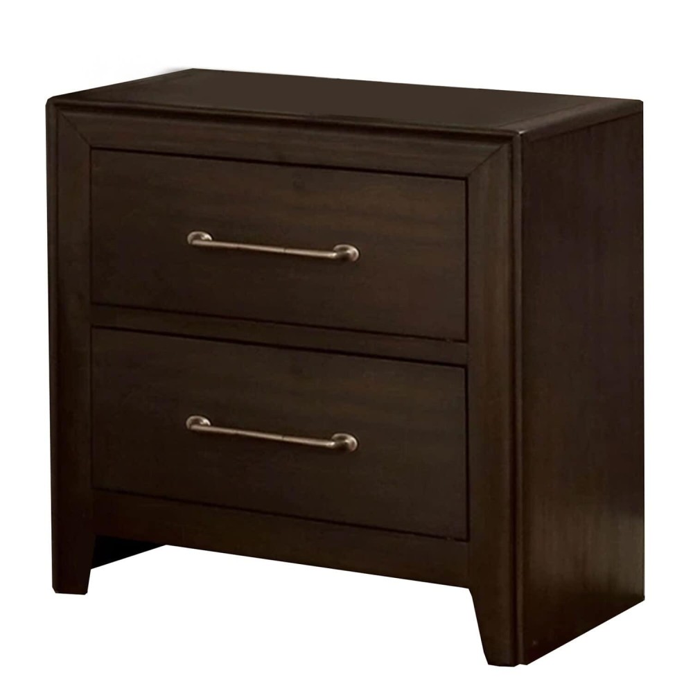 Benjara Nightstand With 2 Drawers And Metal Bar Pulls, Brown