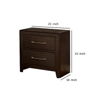 Benjara Nightstand With 2 Drawers And Metal Bar Pulls, Brown