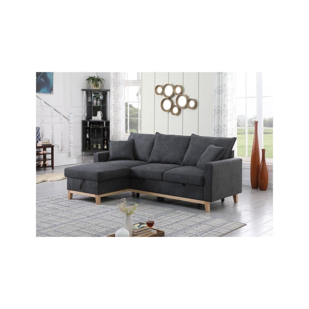 Lilola Home Woven Reversible Sleeper Sectional Sofa With Storage Chaise, Dark Gray