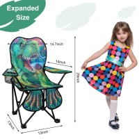 Kaboer Kids Outdoor Folding Lawn And Camping Chair With Cup Holder And Carrying Bag,Children'S Camping Chairs For Outdoor Beach Travel,Green Dinosaur Camp Chair