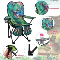 Kaboer Kids Outdoor Folding Lawn And Camping Chair With Cup Holder And Carrying Bag,Children'S Camping Chairs For Outdoor Beach Travel,Green Dinosaur Camp Chair