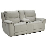 Signature Design By Ashley Next-Gen Gaucho Classic Power Reclining Loveseat With Console & Adjustable Headrest, Gray