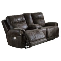 Signature Design By Ashley Grearview Power Reclining Loveseat With Console & Adjustable Headrest, Dark Gray