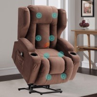 Oqqoee Electric Power Lift Recliner Chair For Elderly Wingback Lift Chair Recliner With Massage & Heat,3 Positions, 2 Side Pockets And Cup Holders, Handle Remote (Brown Velvet)