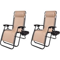 Btexpert Cc5045Bg-2 Zero Gravity Chair Lounge Outdoor Patio Beach Yard Garden With Utility Tray Cup Holder Tan Beige Case Pack (Set Of 2 Pcs), Two Piece
