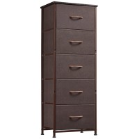 Somdot Tall Dresser For Bedroom With 5 Drawers, Storage Chest Of Drawers With Removable Fabric Bins For Closet Bedside Nursery Laundry Living Room Entryway Hallway, Grey/Natural Maple
