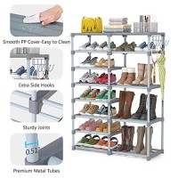 Tribesigns 8 Tiers Shoe Rack Shoe Shelf Shoe Storage Organizer With Side Hooks For Entryway, 24-30 Pairs Metal Shoe Rack Taller Shoes Boots Organizer